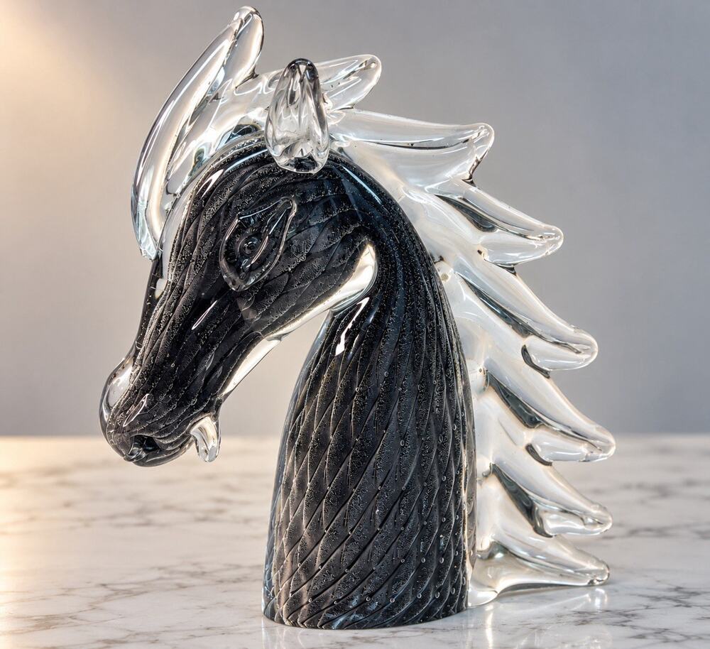 Vintage FM Konstglas Ronneby Sweden Art Glass Horse Head Sculpture 10”